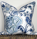 Blue and white hamptons floral cushion with piping