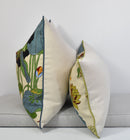 Chinoiserie water bird pillow cover Designer pillow linen cushion blue green bird lotus leaf pillow coastal home accent throw