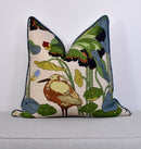 Chinoiserie water bird pillow cover Designer pillow linen cushion blue green bird lotus leaf pillow coastal home accent throw